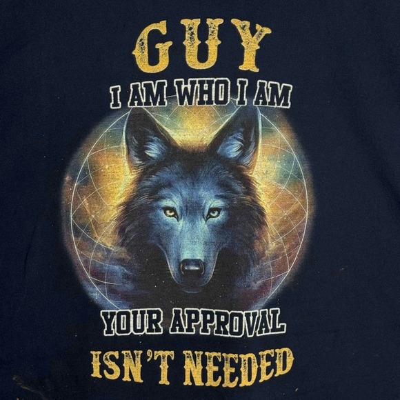 The Unbranded Brand Other - Navy Blue Wolf Graphic Tee Guy I Am Who I Am Distressed Short Sleeve T-Shirt